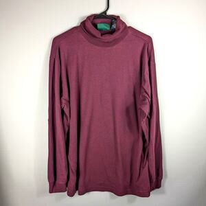 Trader Bay Mock Neck Long Sleeve Shirt Men’s Large Maroon Cotton Vintage Y2K